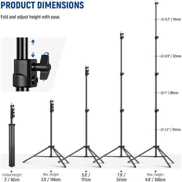 NEEWER 9.8ft 300cm Air Cushioned Light Stand 1/4" to 3/8" Reversible Spigot - Picture 5 of 5